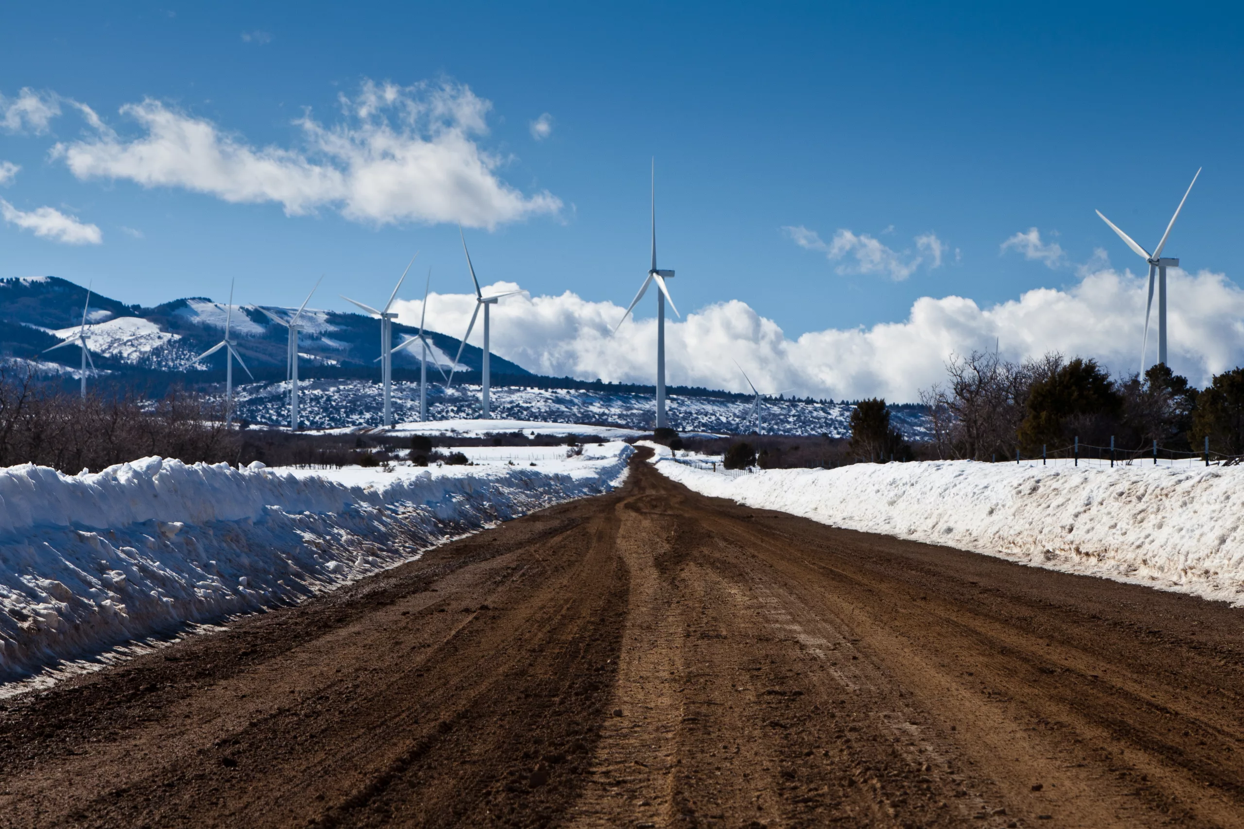 Wind power generators in Colorado mountains, US