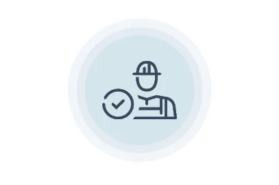 Light blue circular construction worker icon, 2